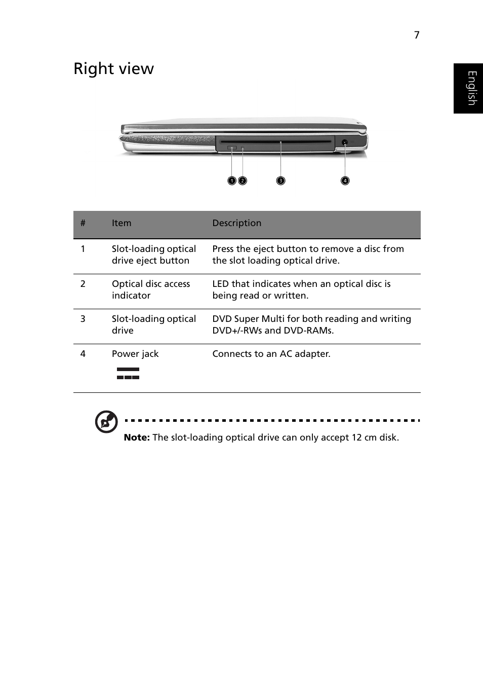 Right view | Acer Ferrari 3400 User Manual | Page 17 / 109