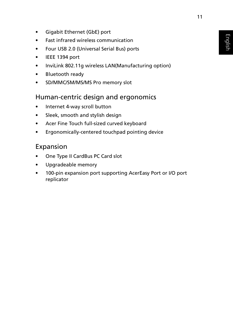 Human-centric design and ergonomics, Expansion | Acer Ferrari 3400 User Manual | Page 21 / 109