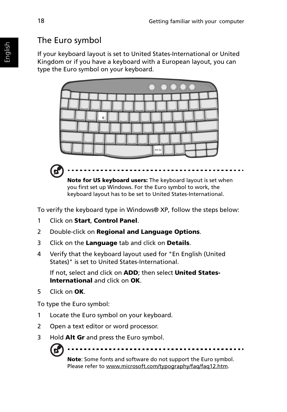The euro symbol | Acer Ferrari 3400 User Manual | Page 28 / 109