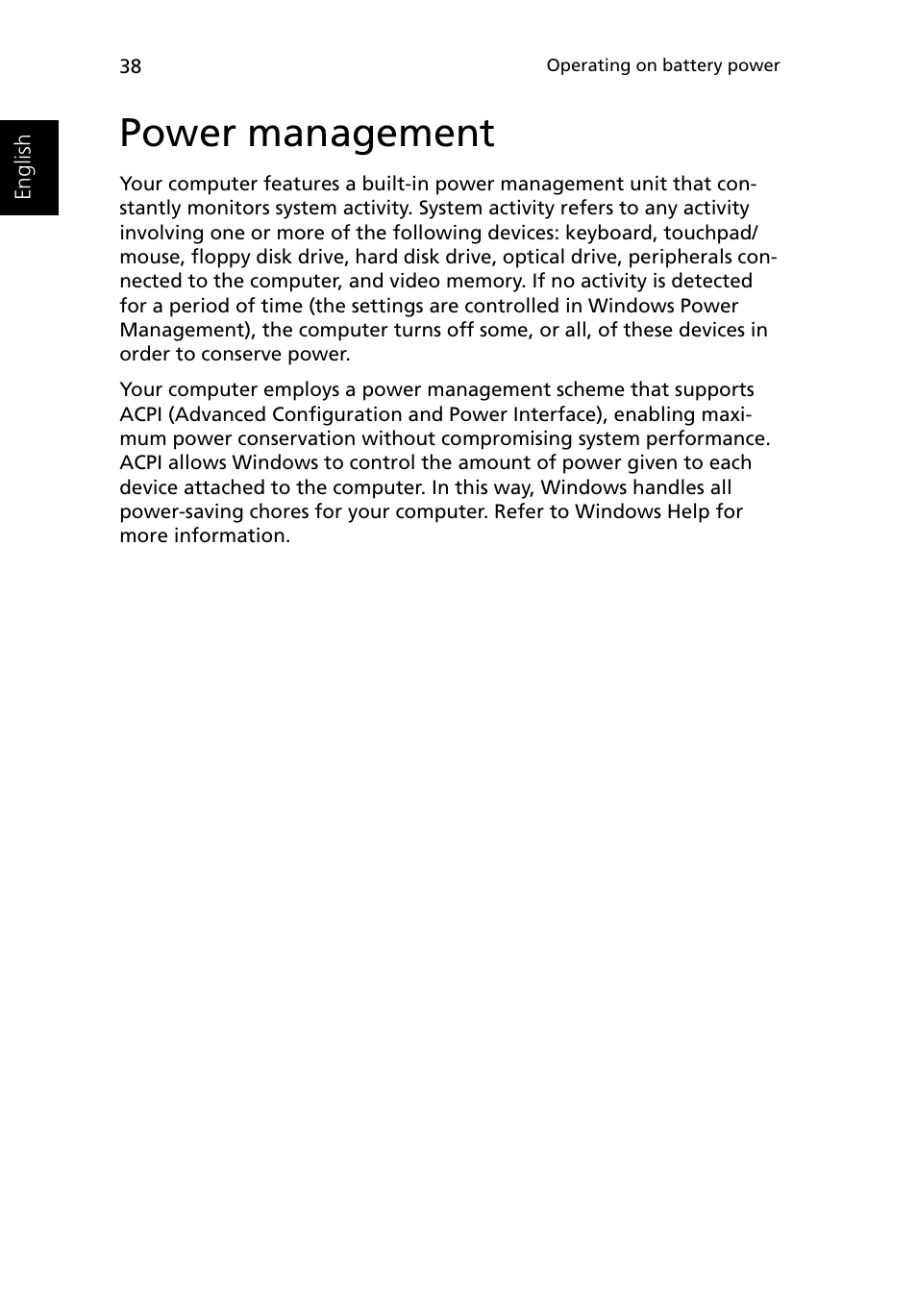 Power management | Acer Ferrari 3400 User Manual | Page 48 / 109