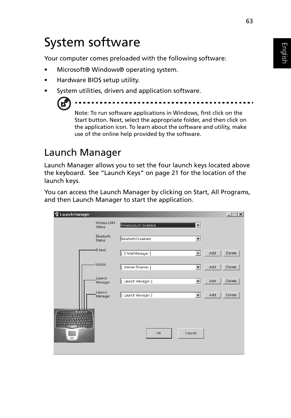 System software, Launch manager | Acer Ferrari 3400 User Manual | Page 73 / 109