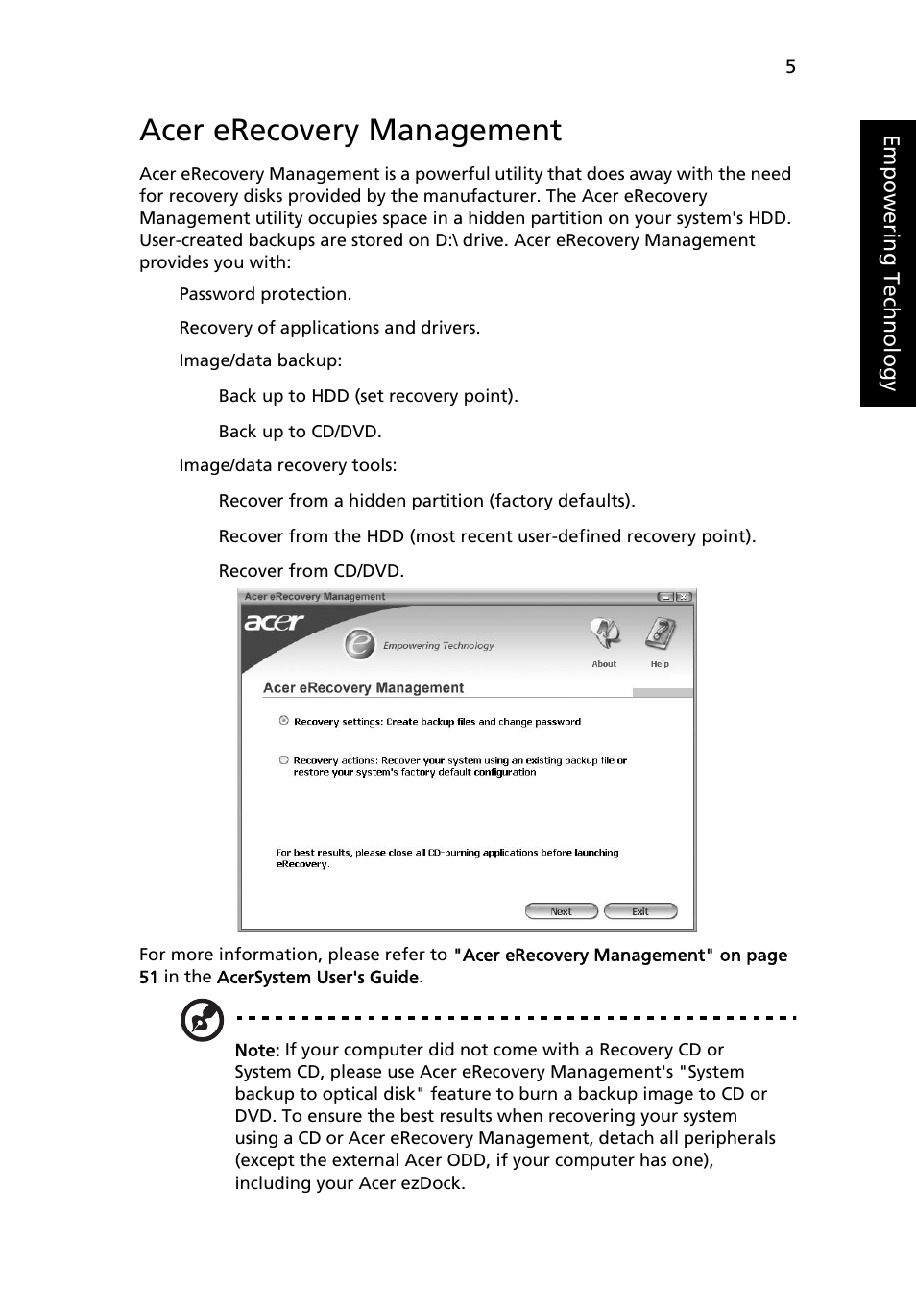 Acer erecovery management | Acer TravelMate 4670 User Manual | Page 15 / 80
