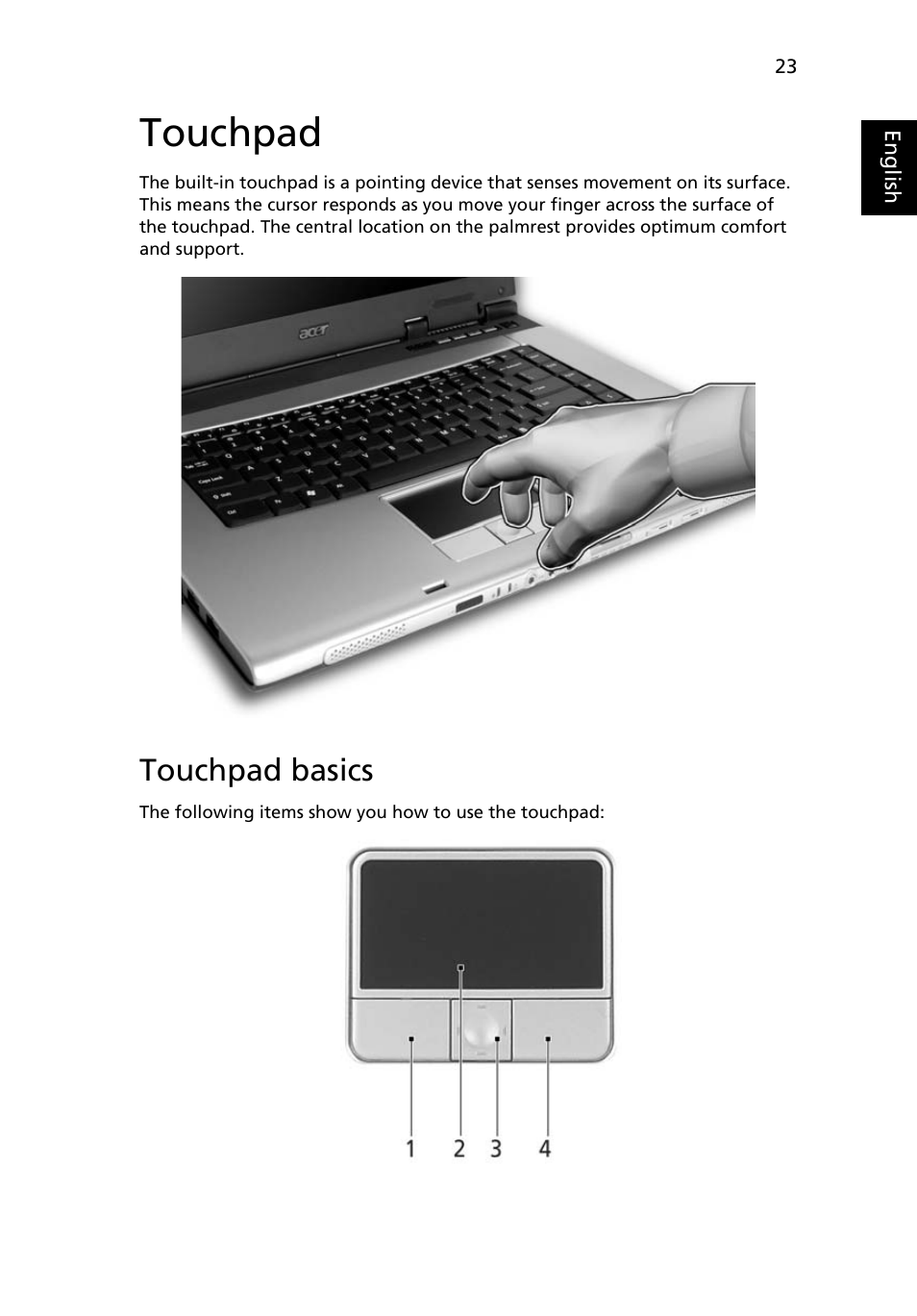 Touchpad, Touchpad basics | Acer TravelMate 4670 User Manual | Page 33 / 80