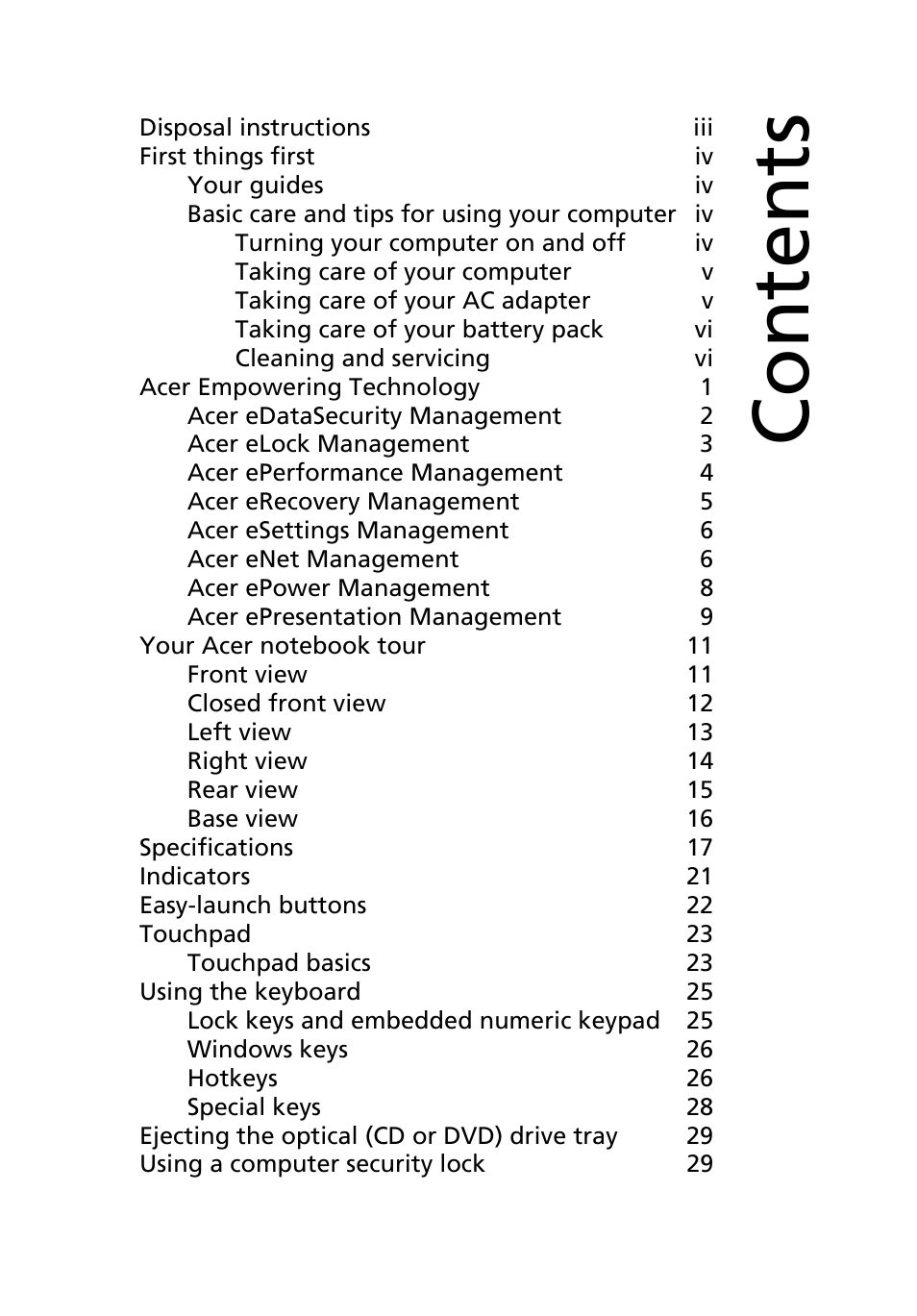 Acer TravelMate 4670 User Manual | Page 7 / 80