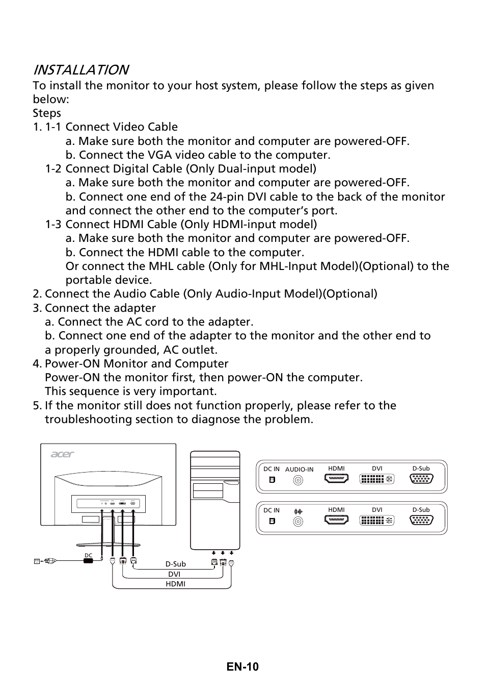 Installation, En-10 | Acer G247HL User Manual | Page 19 / 31