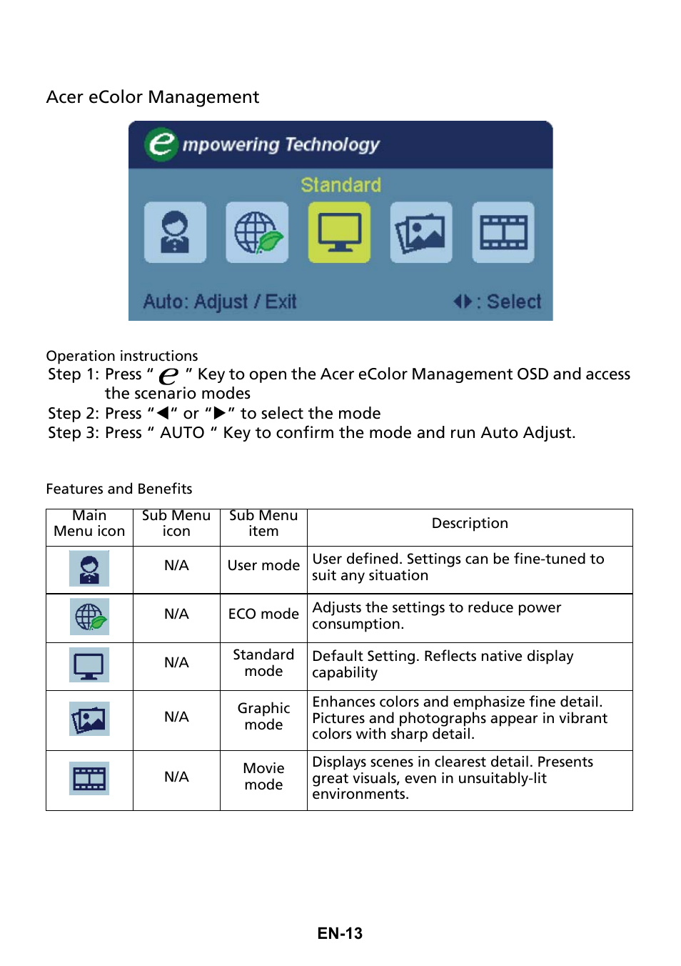 Acer ecolor management | Acer G247HL User Manual | Page 22 / 31