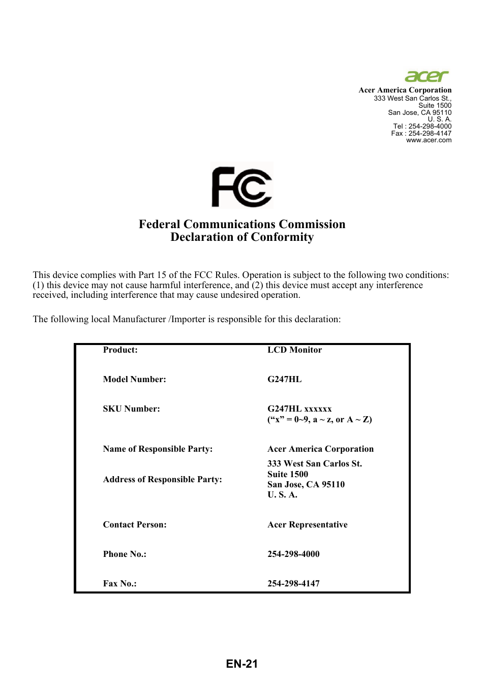 En-21 | Acer G247HL User Manual | Page 30 / 31