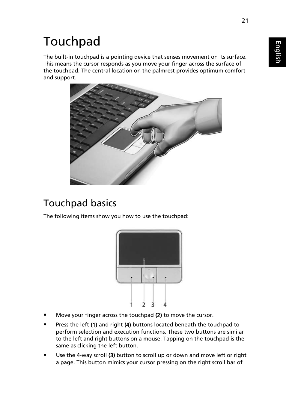 Touchpad, Touchpad basics | Acer Aspire 5500Z User Manual | Page 33 / 92