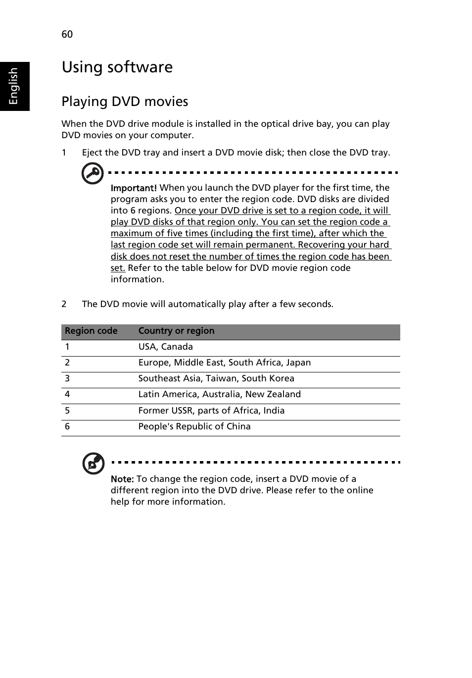 Using software, Playing dvd movies | Acer Aspire 5500Z User Manual | Page 72 / 92