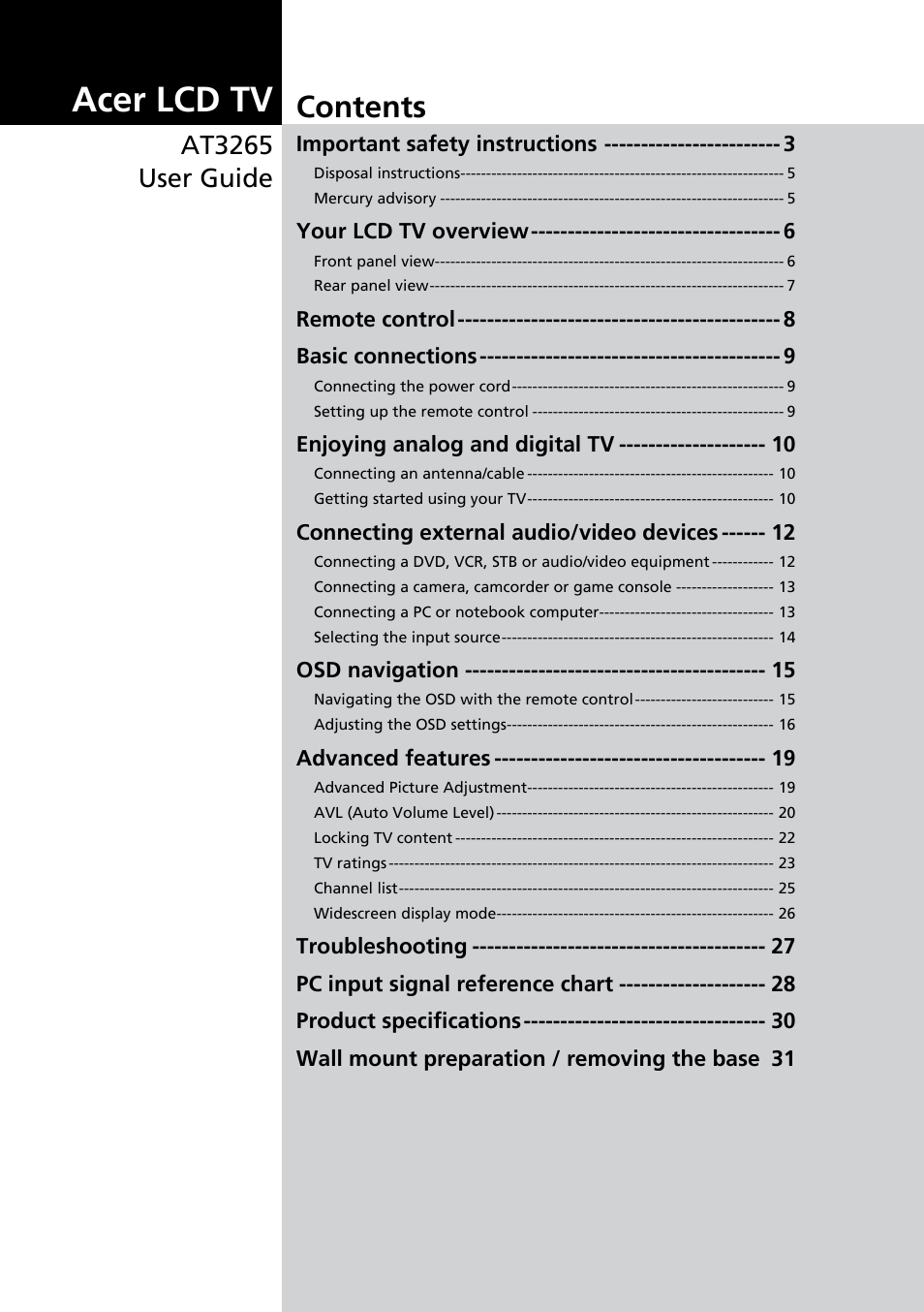 Acer AT3265 User Manual | 30 pages