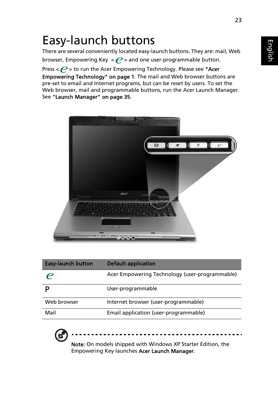 Easy-launch buttons | Acer TravelMate 2450 User Manual | Page 37 / 84