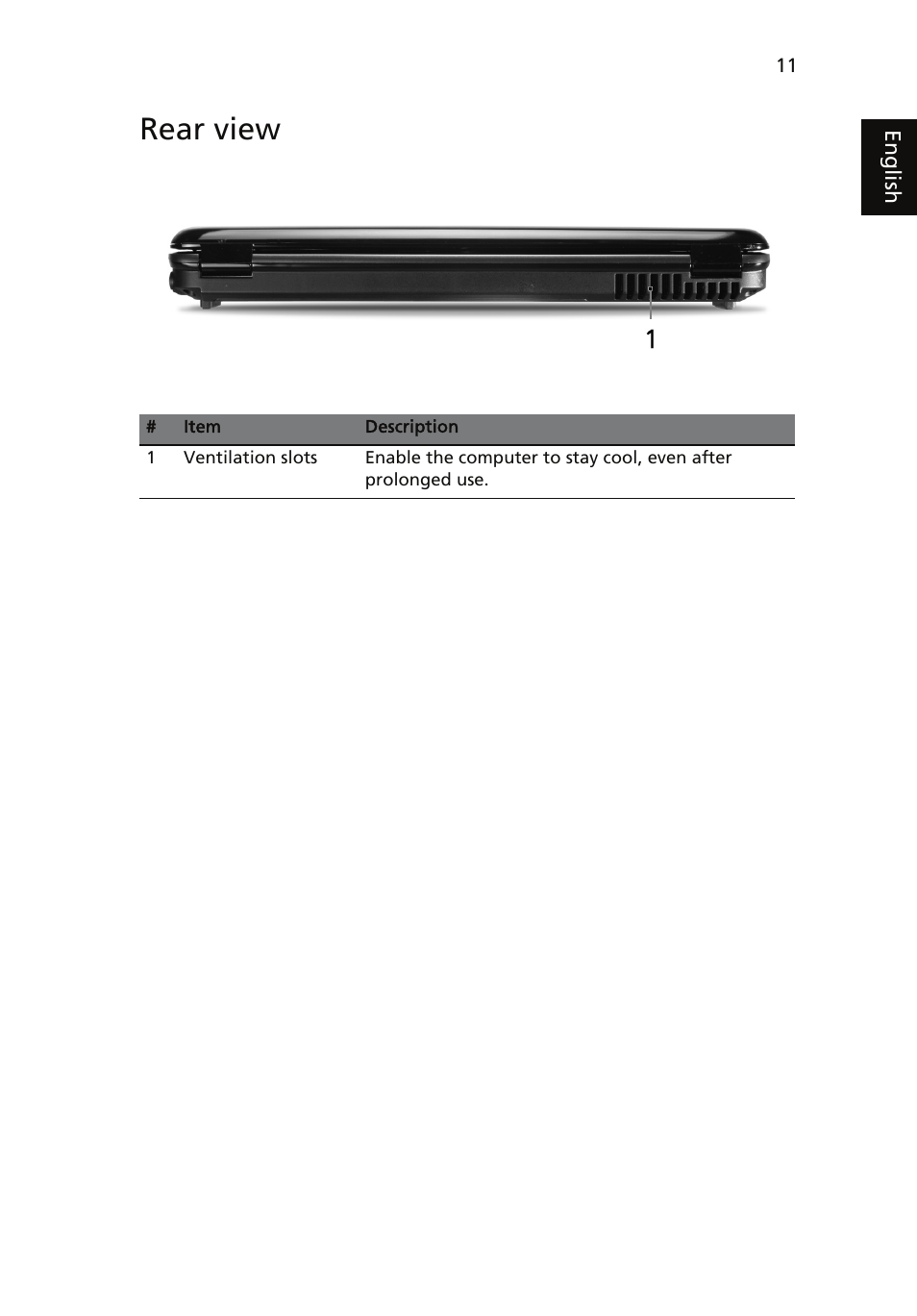 Rear view | Acer Aspire 4930 User Manual | Page 11 / 15