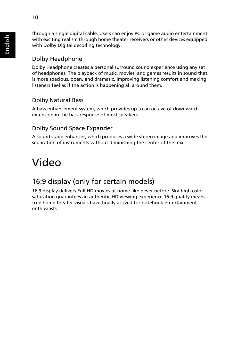 Video, 9 display (only for certain models) | Acer Aspire 5737Z User Manual | Page 30 / 82