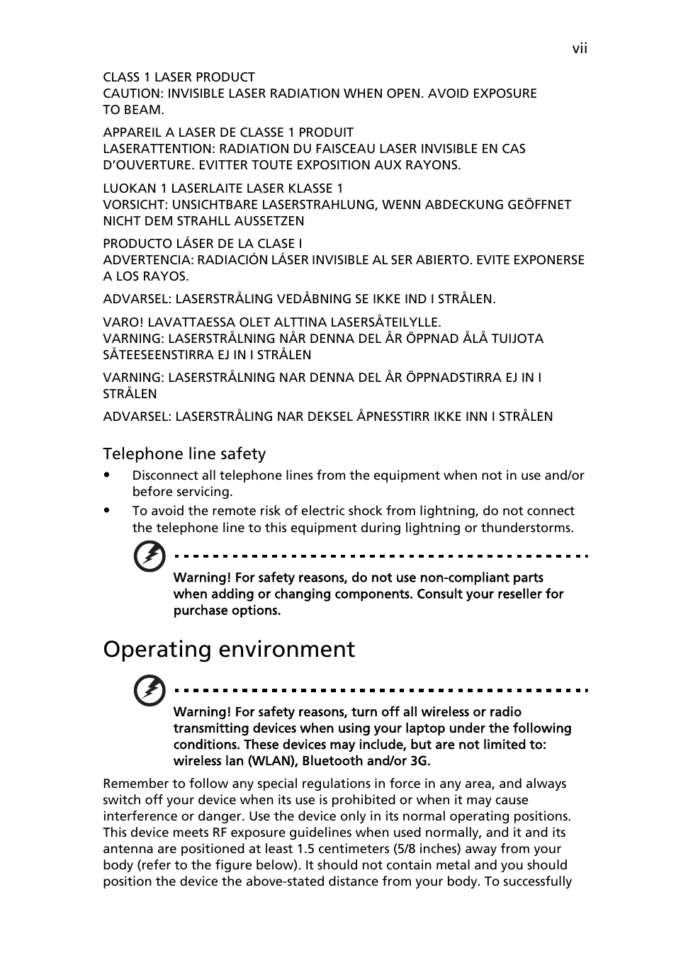 Operating environment | Acer Aspire 5737Z User Manual | Page 7 / 82