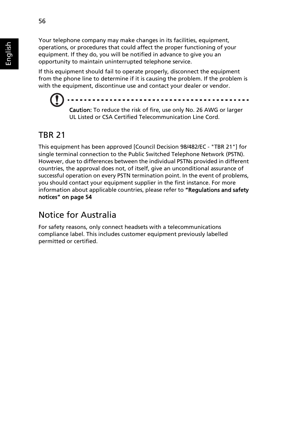 Tbr 21, Notice for australia | Acer Aspire 5737Z User Manual | Page 76 / 82