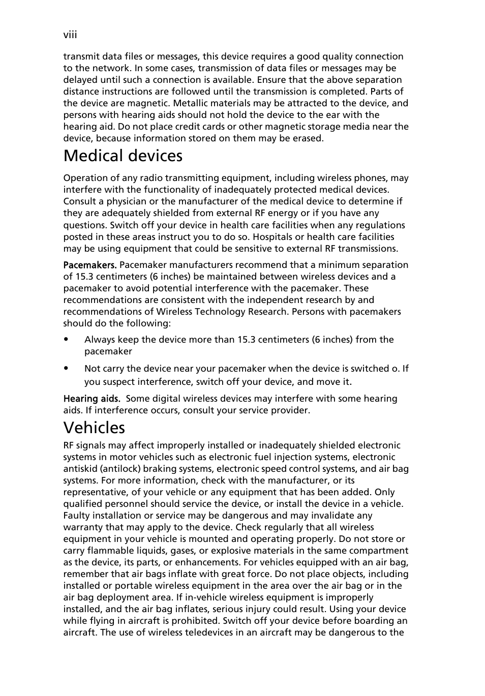 Medical devices, Vehicles | Acer Aspire 5737Z User Manual | Page 8 / 82