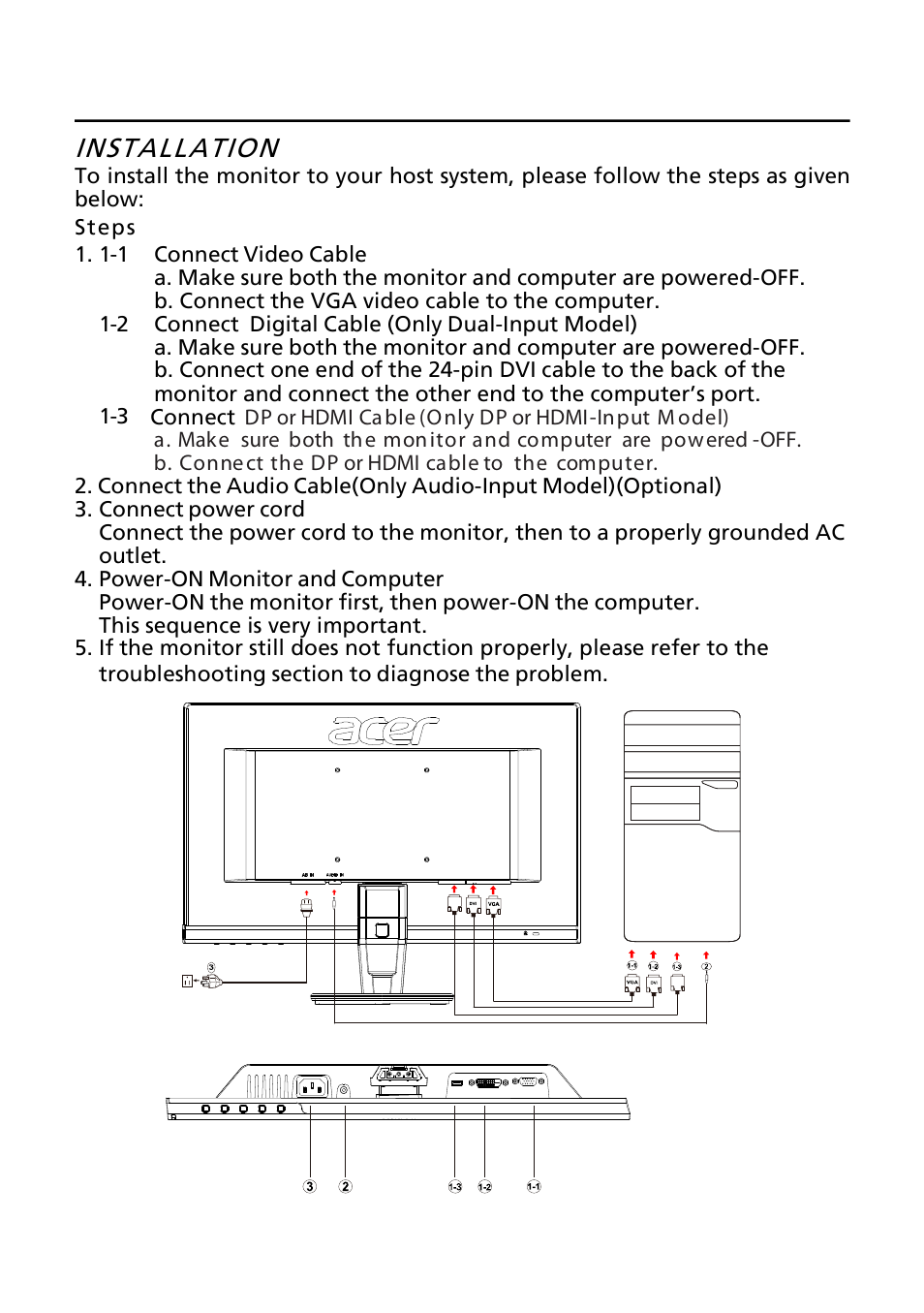 Installation | Acer P216HL User Manual | Page 13 / 23