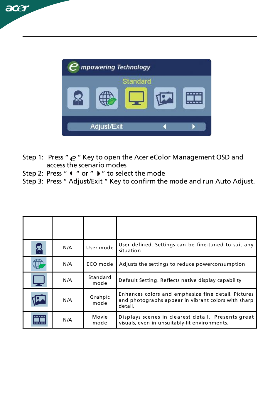 Acer ecolor management operation instructions, Features and benefits, En-14 | Acer GN245HQ User Manual | Page 15 / 37