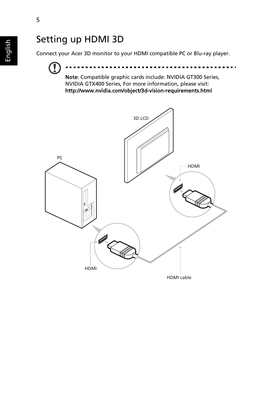 Setting up hdmi 3d, English | Acer GN245HQ User Manual | Page 35 / 37