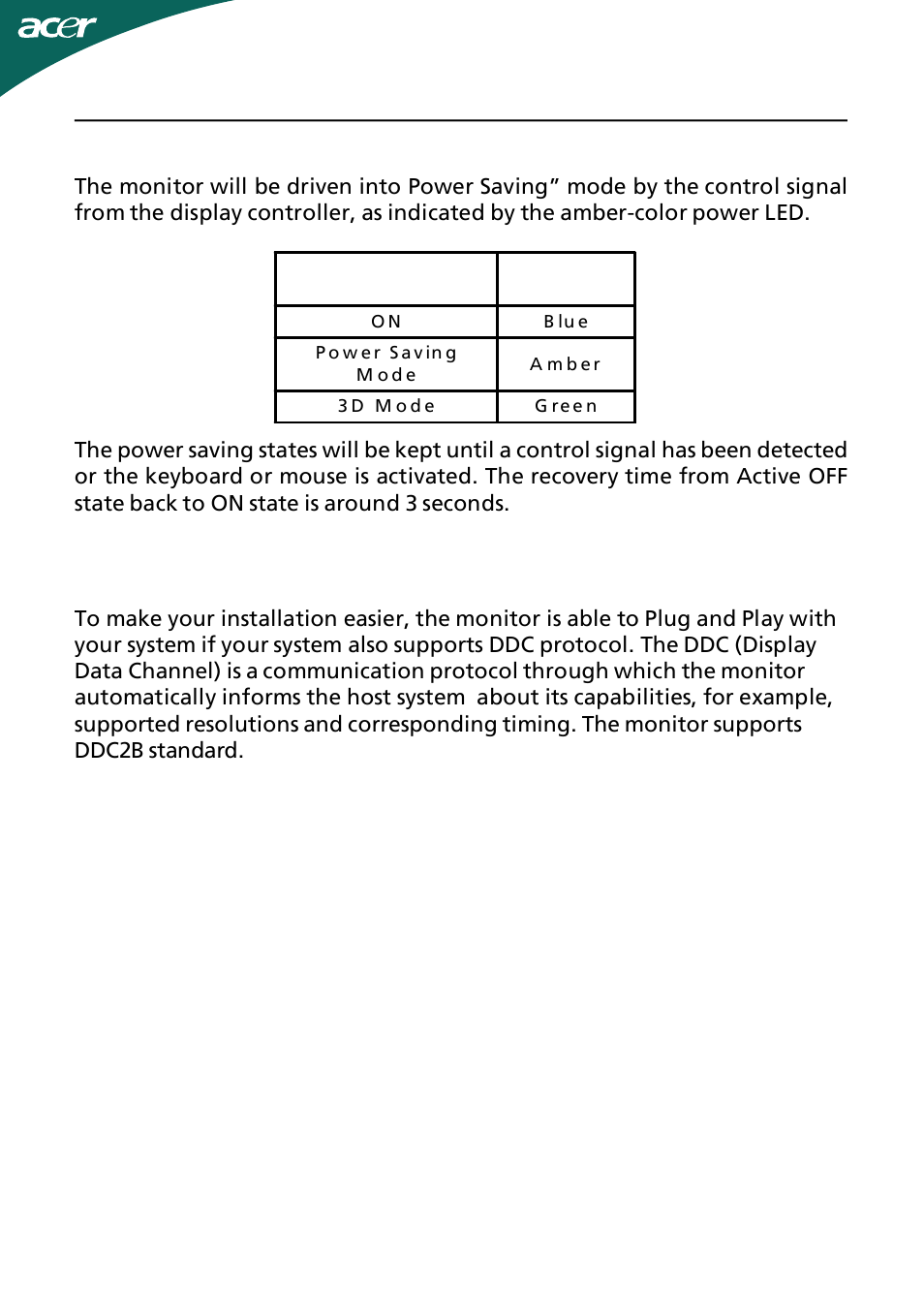 Power saving | Acer GN245HQ User Manual | Page 9 / 37