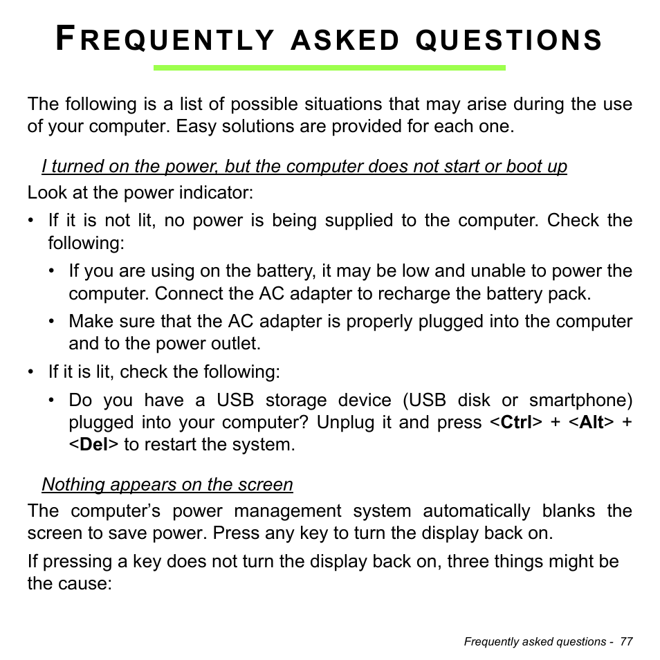 Frequently asked questions, Requently, Asked | Questions | Acer Aspire V5-123 User Manual | Page 77 / 98