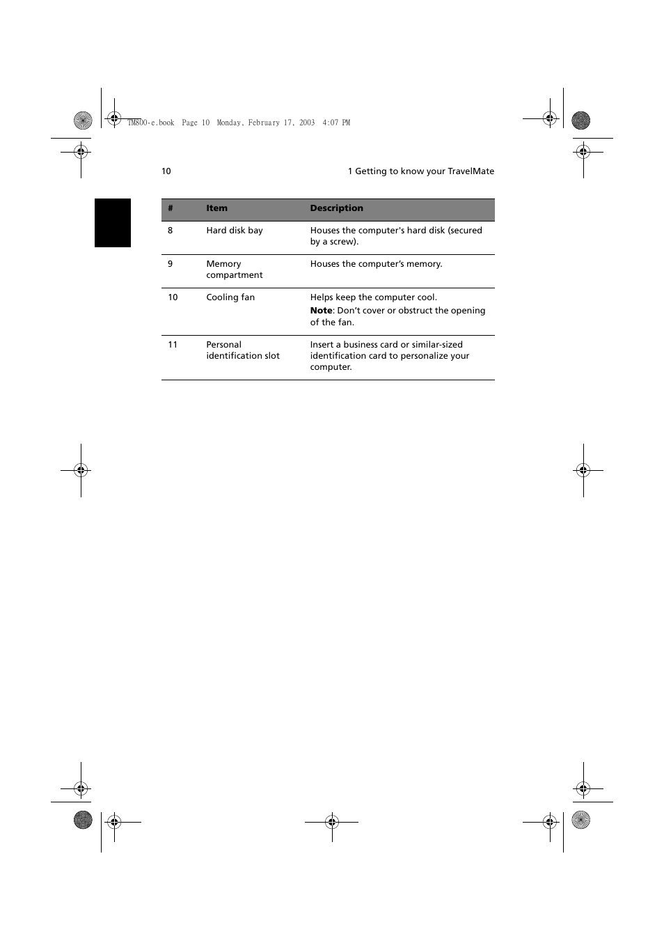 Acer TravelMate 800 User Manual | Page 18 / 90