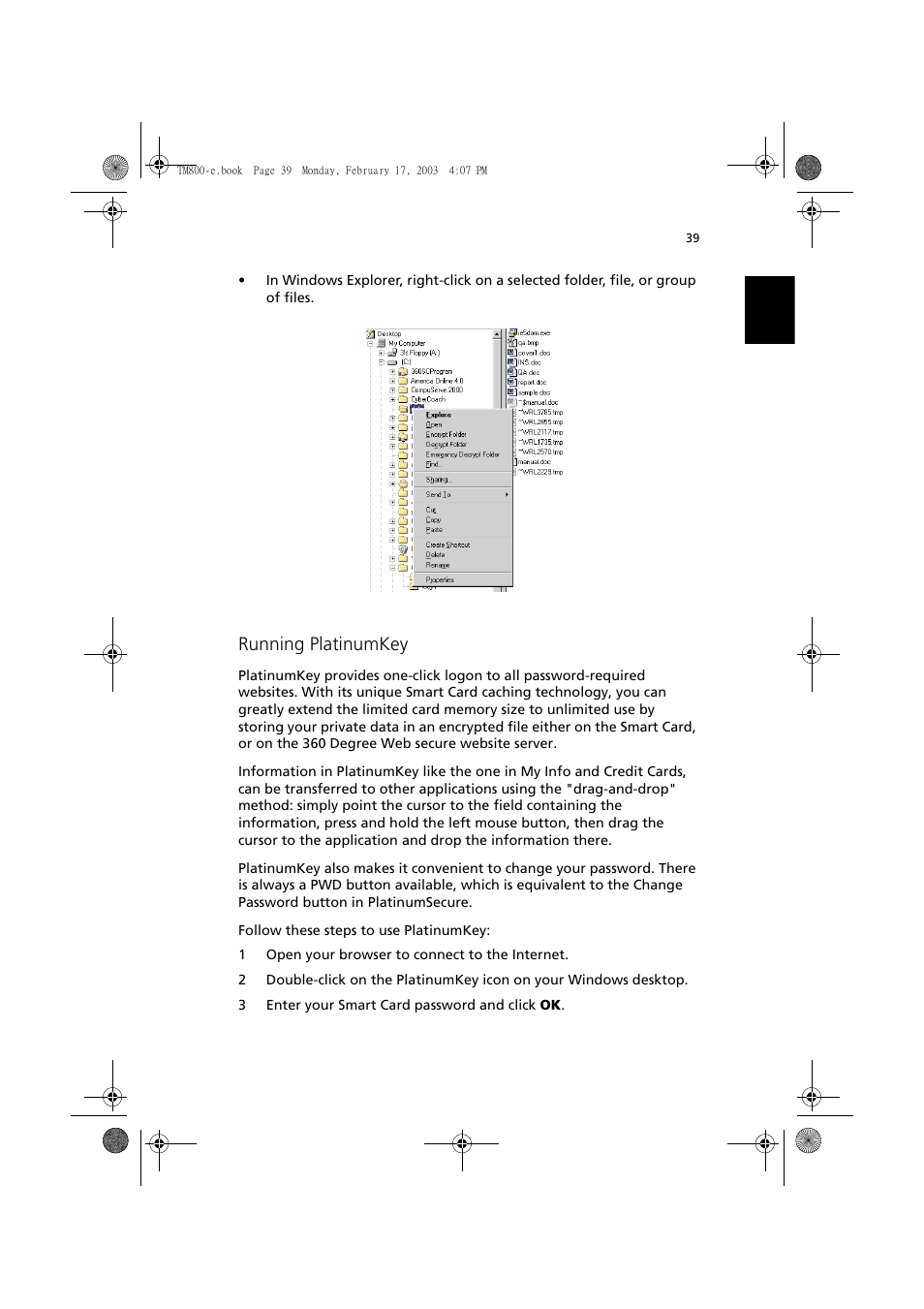 Running platinumkey | Acer TravelMate 800 User Manual | Page 47 / 90