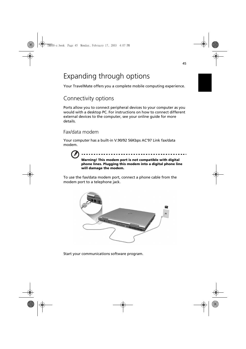 Expanding through options, Connectivity options | Acer TravelMate 800 User Manual | Page 53 / 90