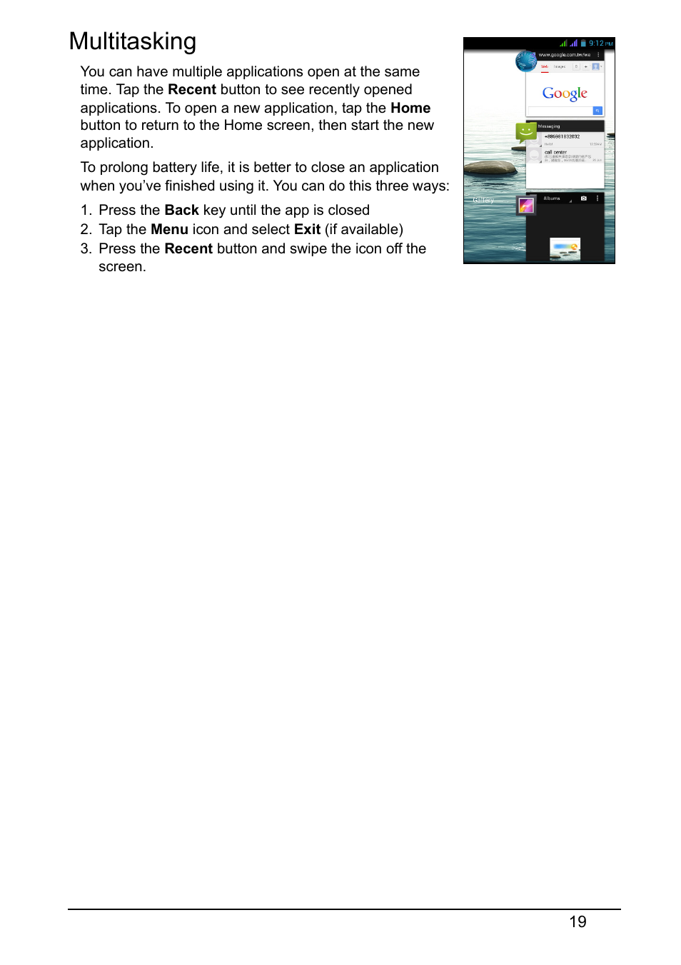 Multitasking | Acer Z130 User Manual | Page 19 / 65