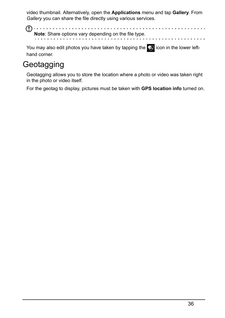 Geotagging | Acer Z130 User Manual | Page 36 / 65