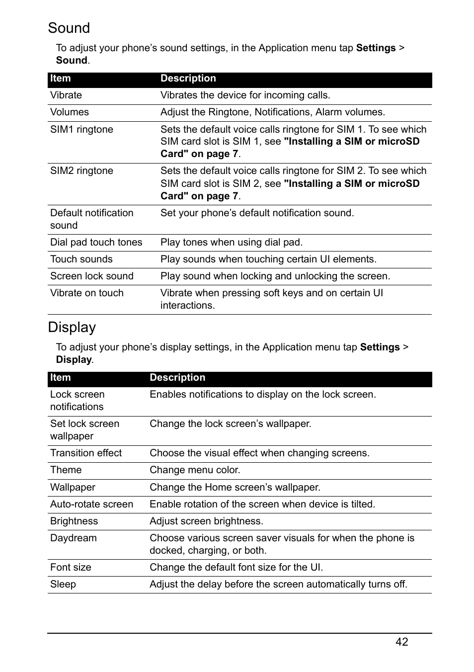 Sound, Display | Acer Z130 User Manual | Page 42 / 65