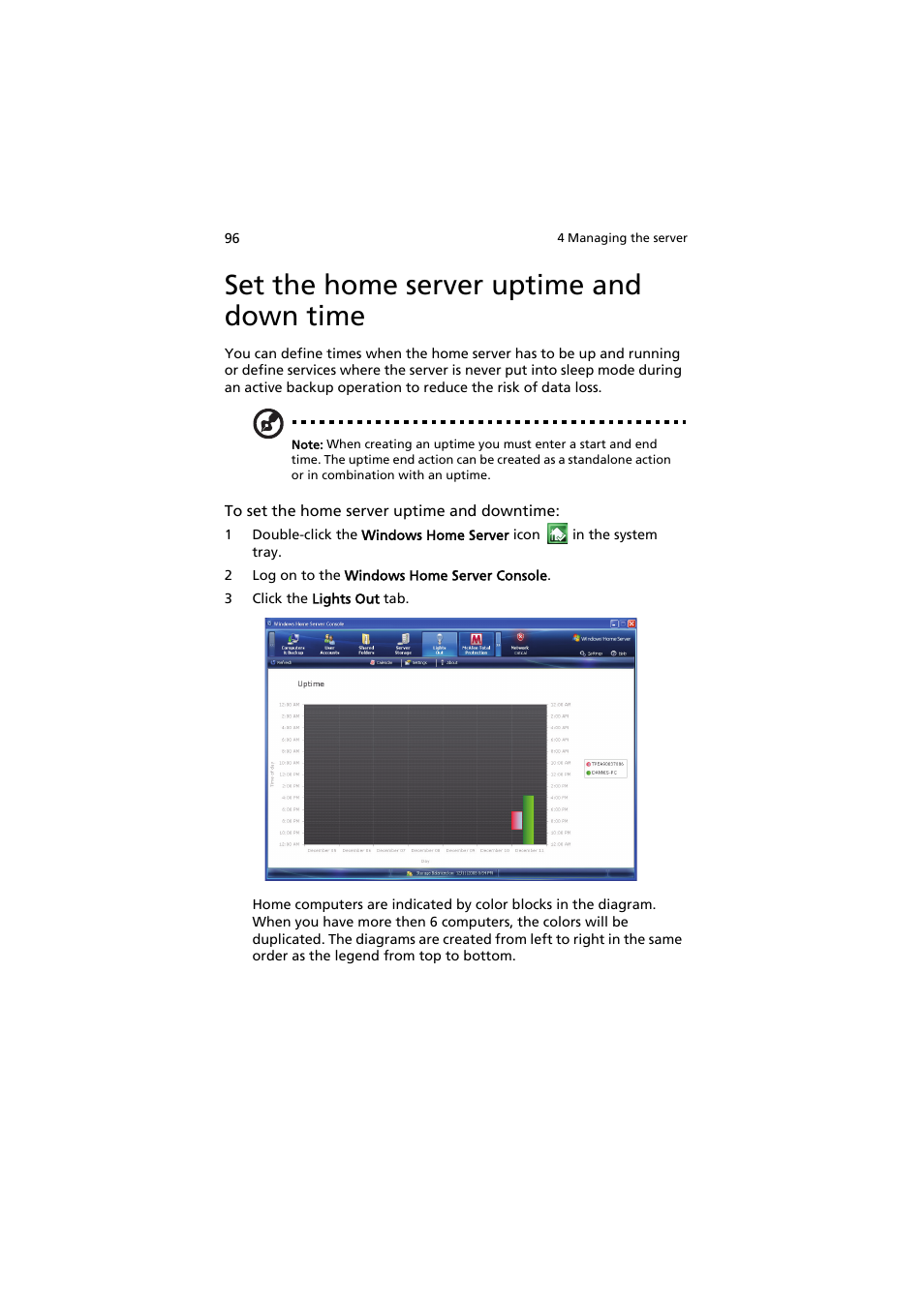 Set the home server uptime and down time | Acer easyStore H342 User Manual | Page 110 / 148