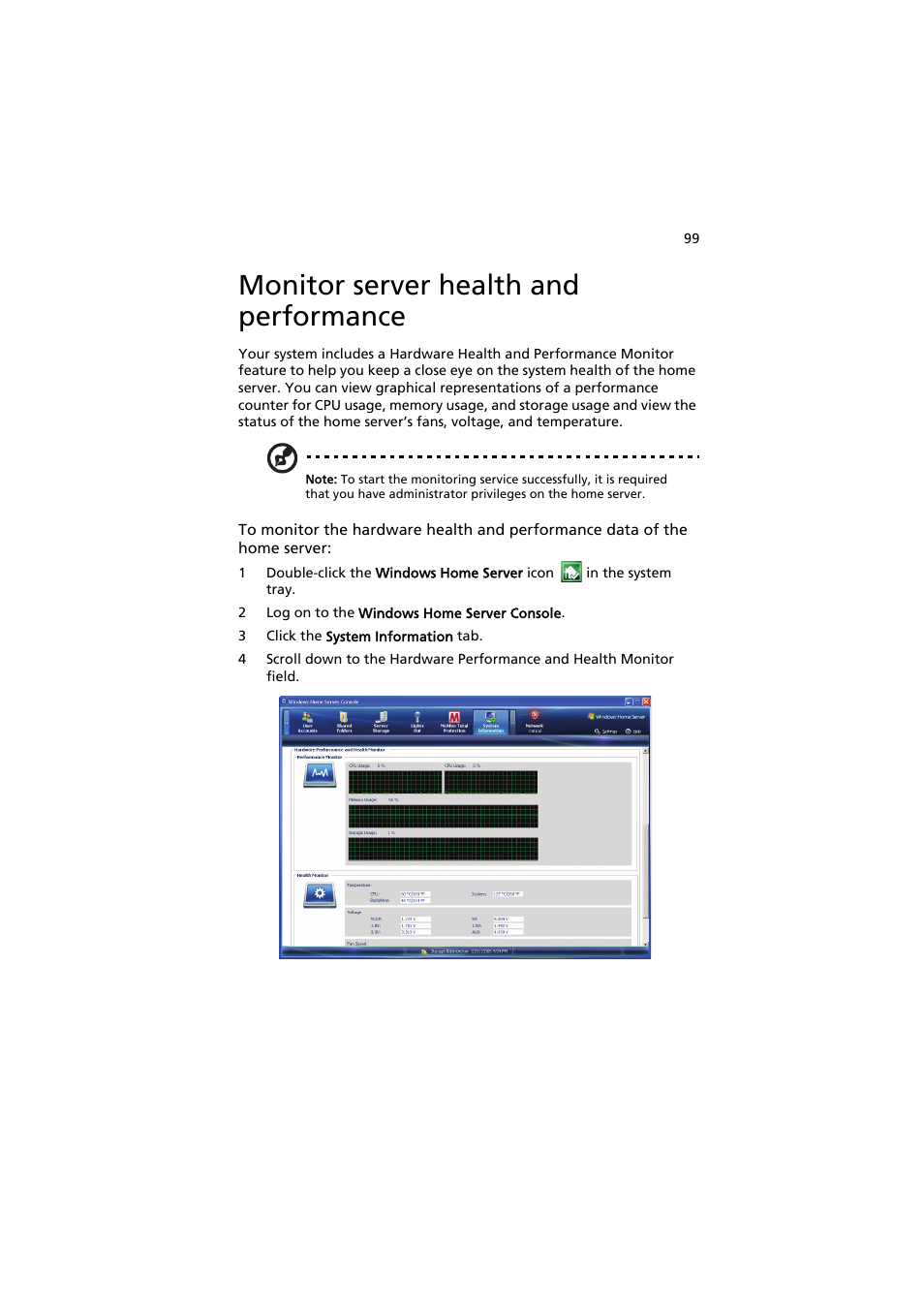 Monitor server health and performance | Acer easyStore H342 User Manual | Page 113 / 148