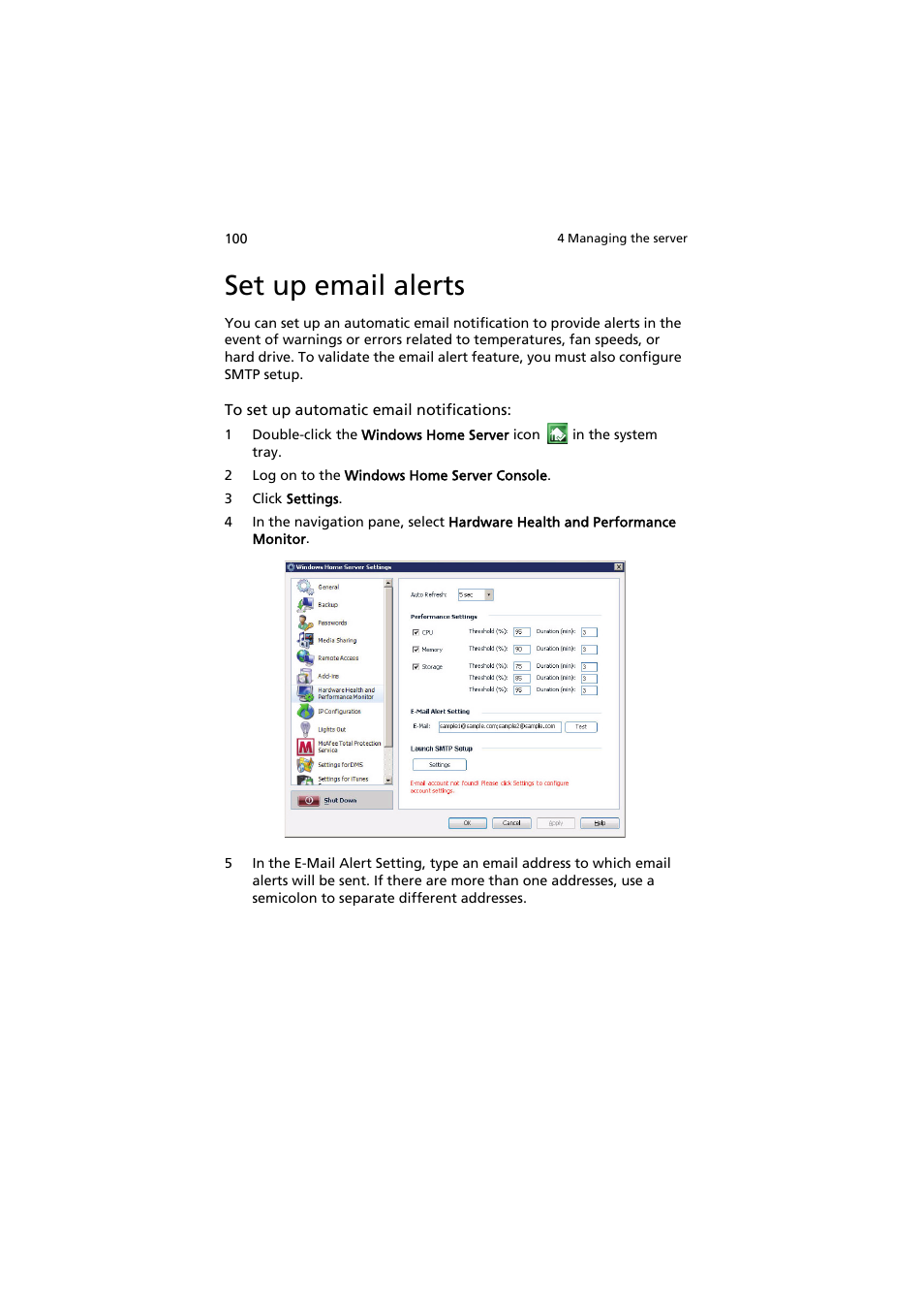 Set up email alerts | Acer easyStore H342 User Manual | Page 114 / 148