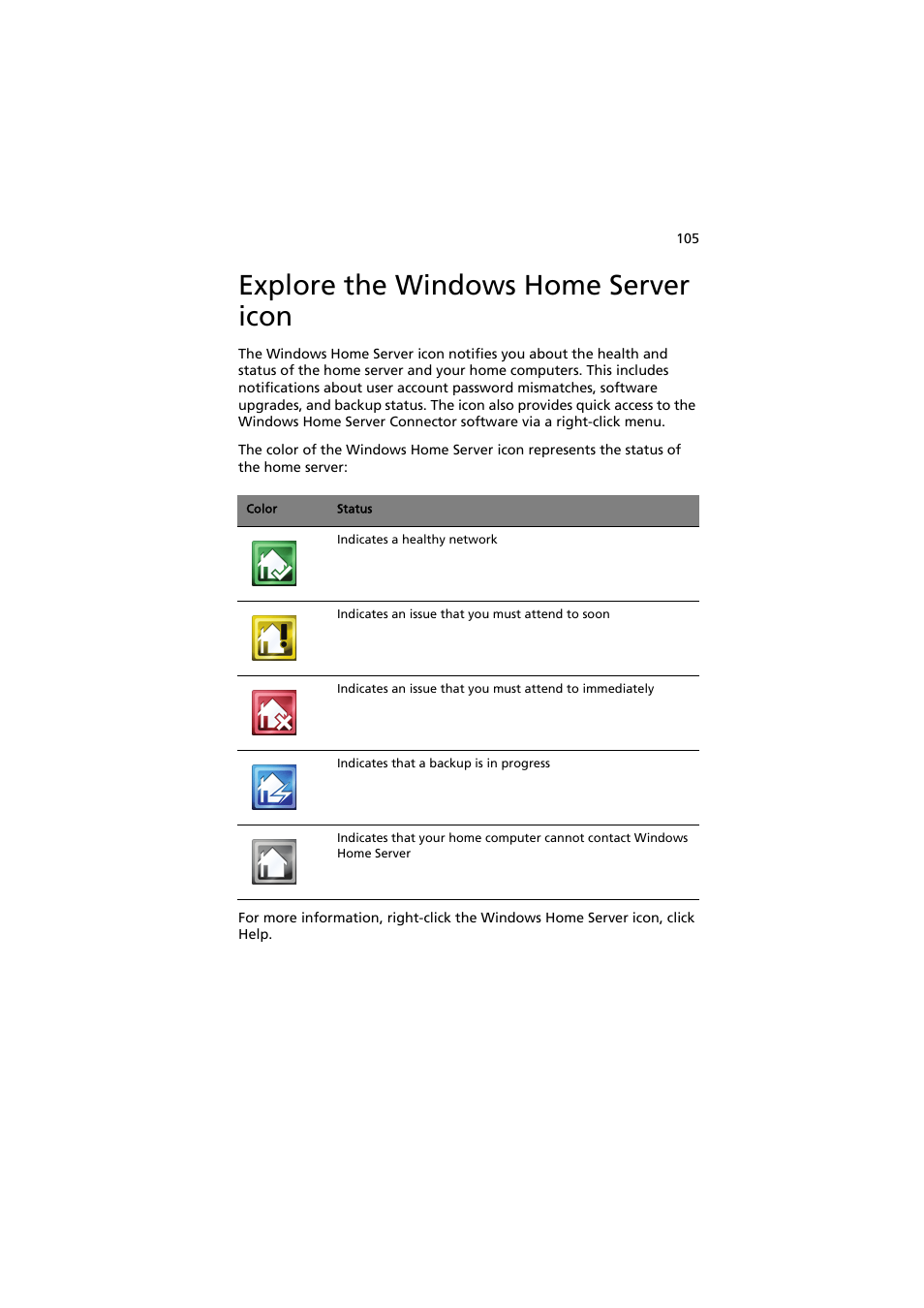 Explore the windows home server icon | Acer easyStore H342 User Manual | Page 119 / 148