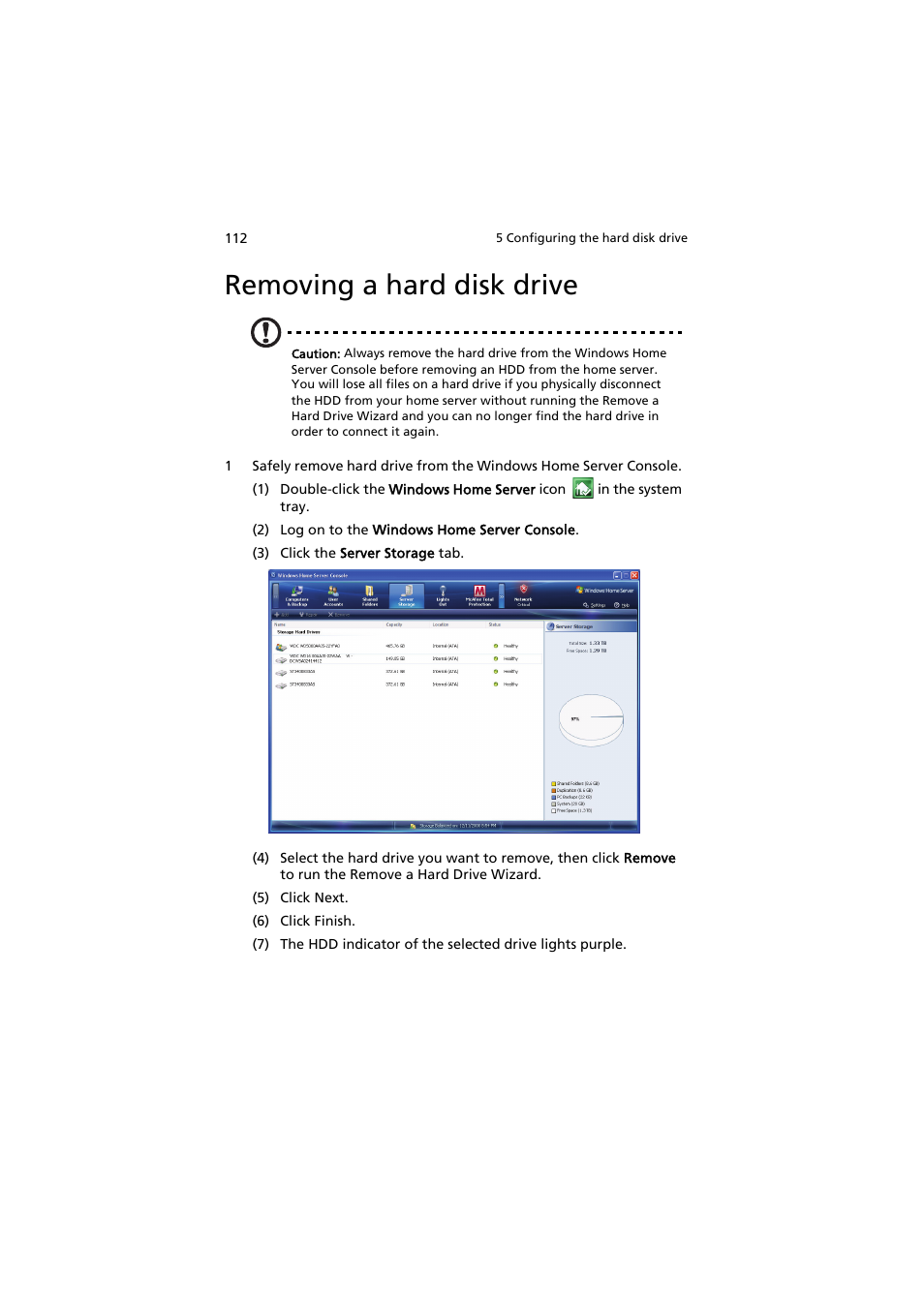 Removing a hard disk drive | Acer easyStore H342 User Manual | Page 126 / 148