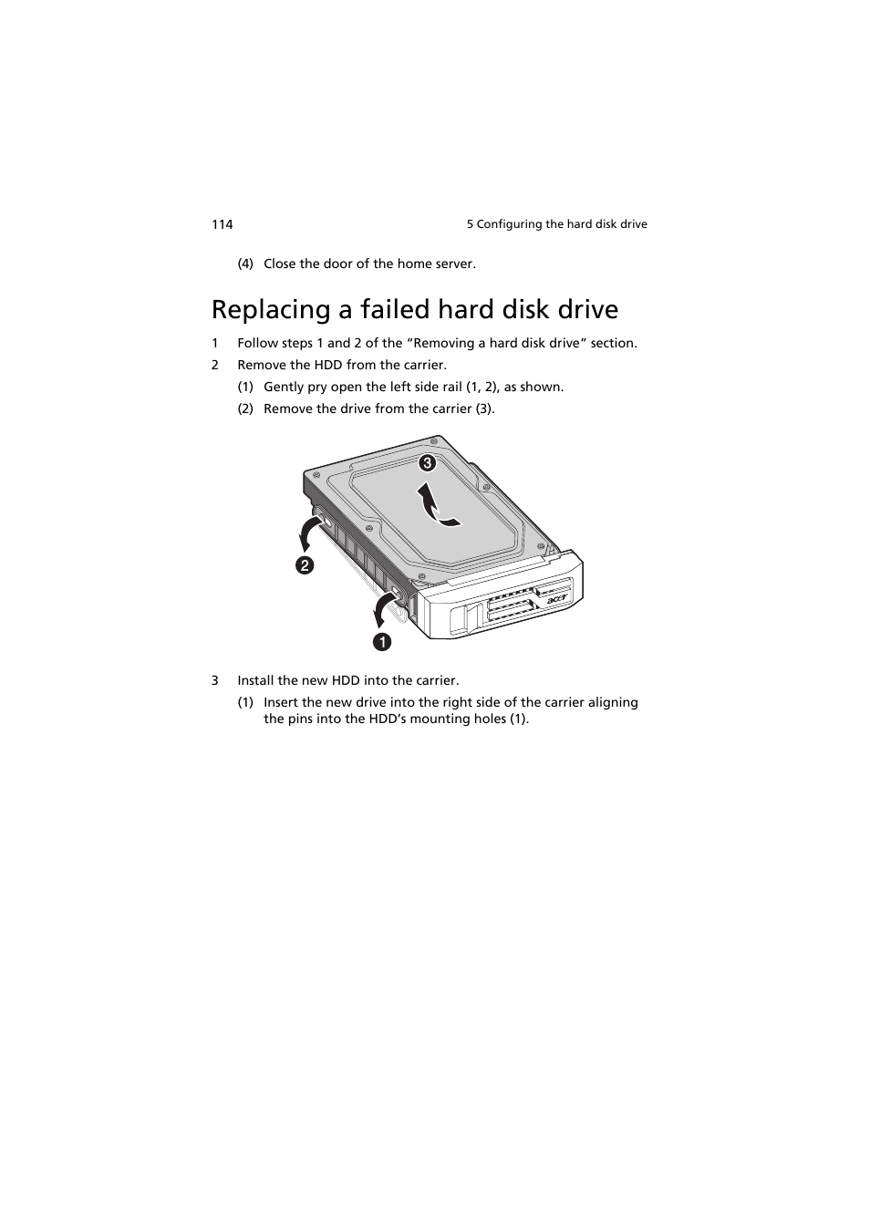 Replacing a failed hard disk drive | Acer easyStore H342 User Manual | Page 128 / 148