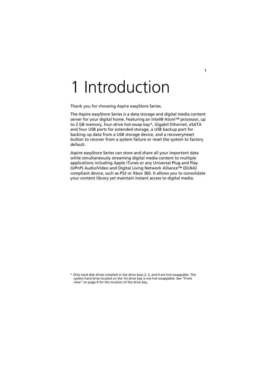 1 introduction | Acer easyStore H342 User Manual | Page 15 / 148