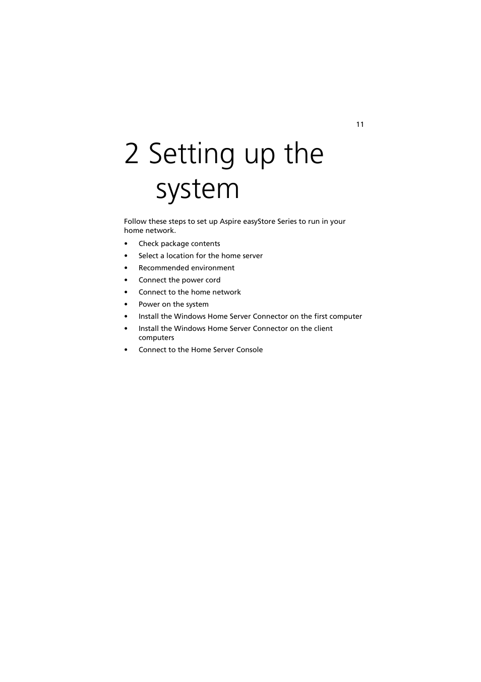 2 setting up the system | Acer easyStore H342 User Manual | Page 25 / 148