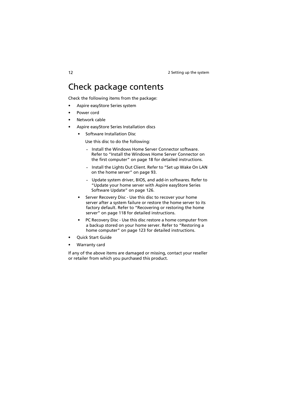 Check package contents | Acer easyStore H342 User Manual | Page 26 / 148