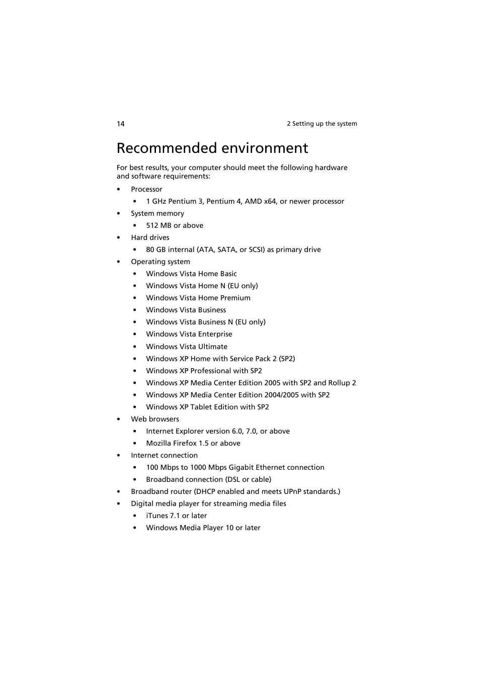 Recommended environment | Acer easyStore H342 User Manual | Page 28 / 148