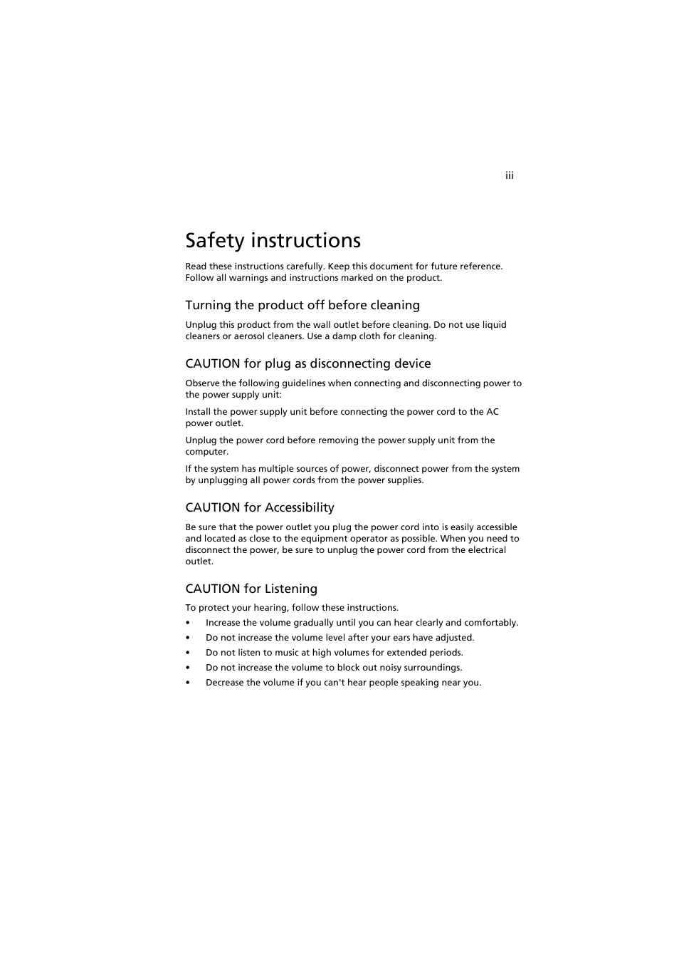 Safety instructions | Acer easyStore H342 User Manual | Page 3 / 148