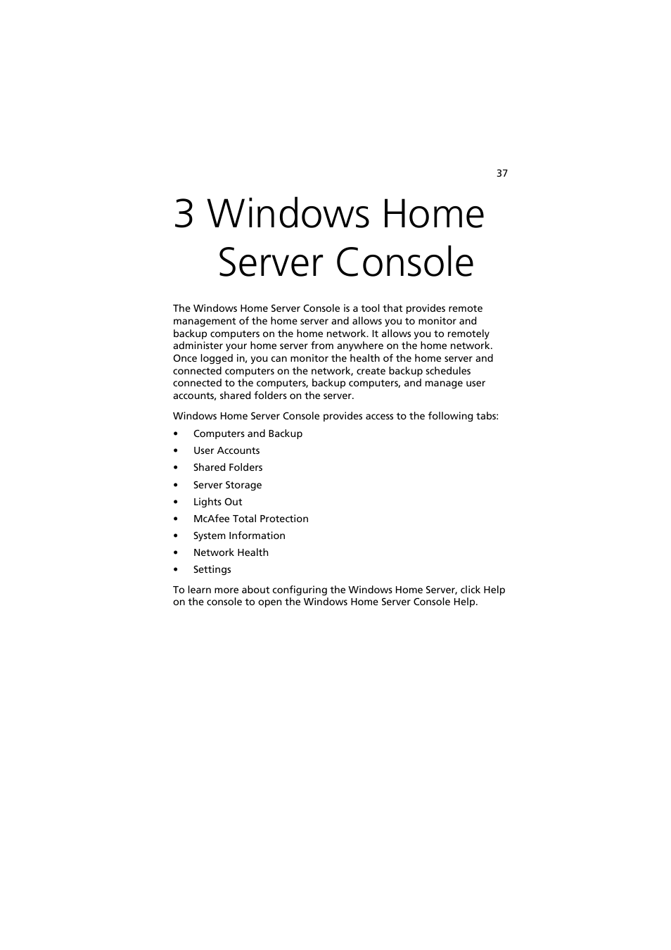 3 windows home server console | Acer easyStore H342 User Manual | Page 51 / 148