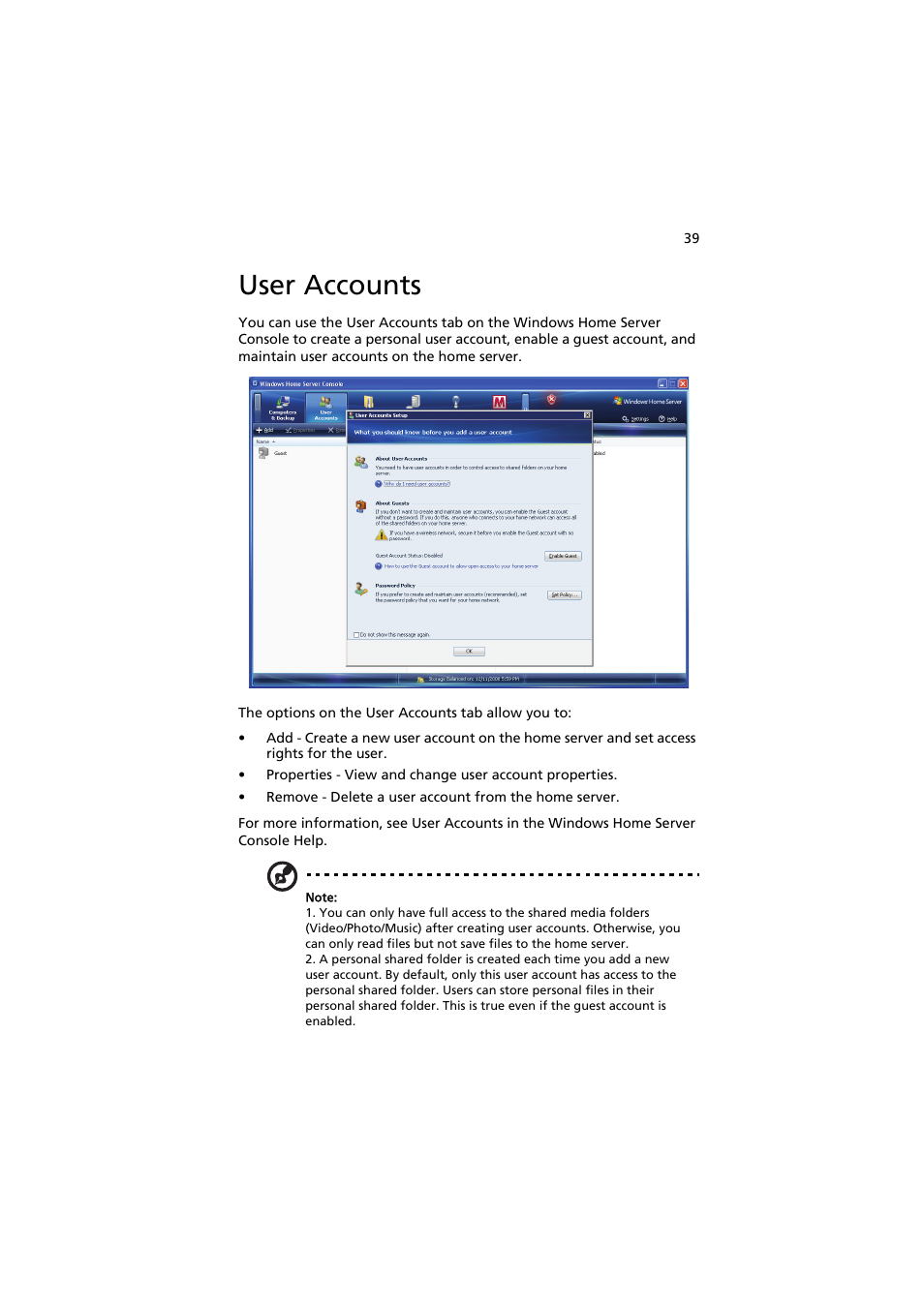 User accounts | Acer easyStore H342 User Manual | Page 53 / 148