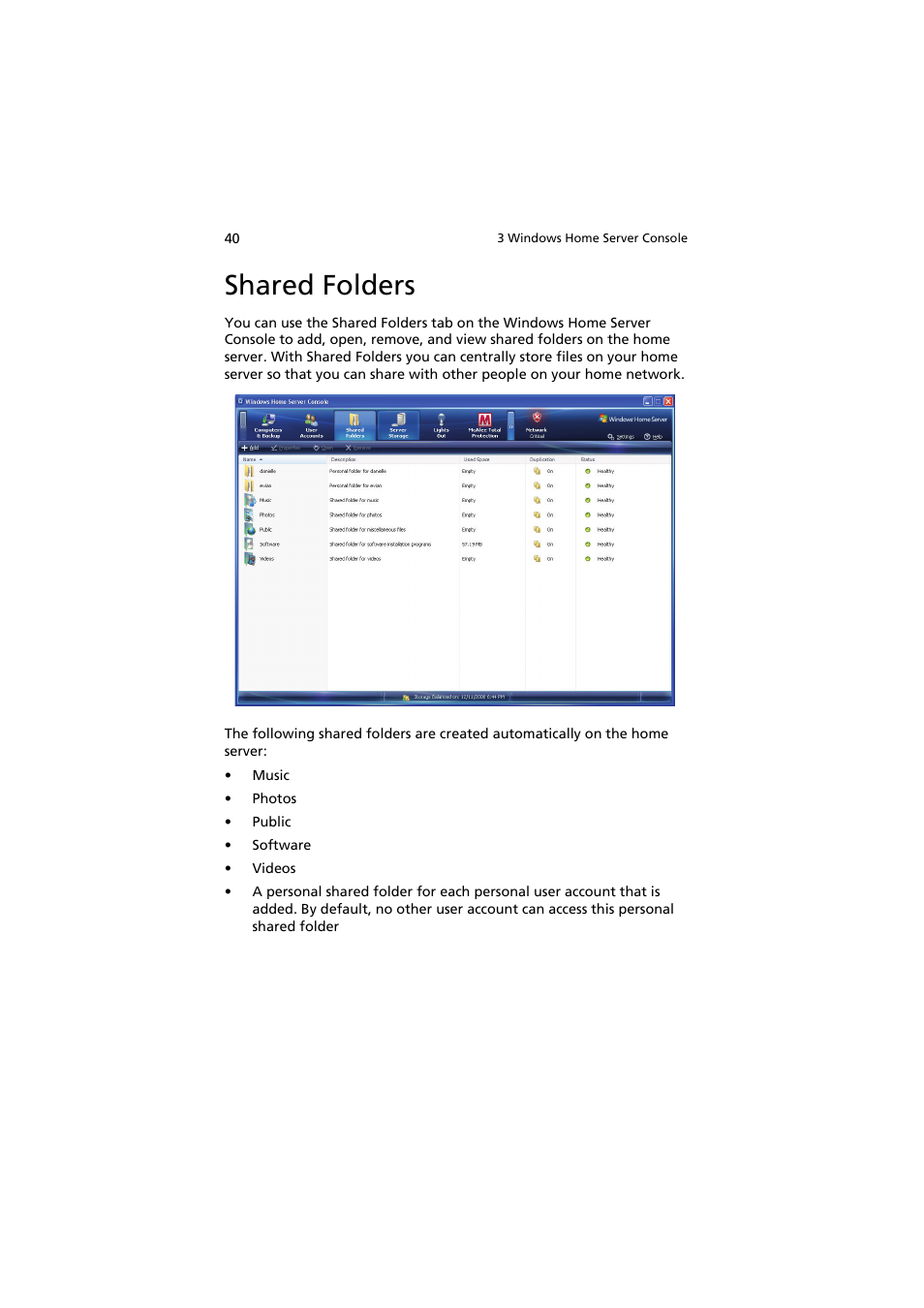 Shared folders | Acer easyStore H342 User Manual | Page 54 / 148