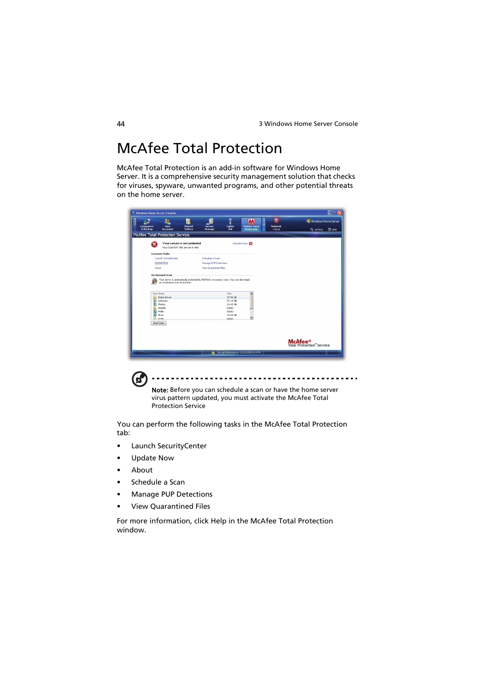 Mcafee total protection | Acer easyStore H342 User Manual | Page 58 / 148