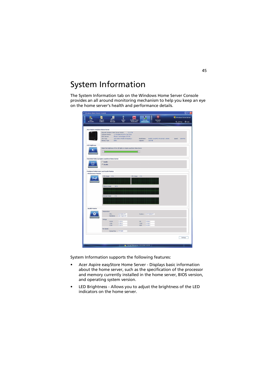System information | Acer easyStore H342 User Manual | Page 59 / 148