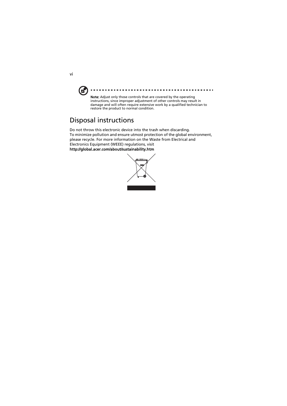 Disposal instructions | Acer easyStore H342 User Manual | Page 6 / 148