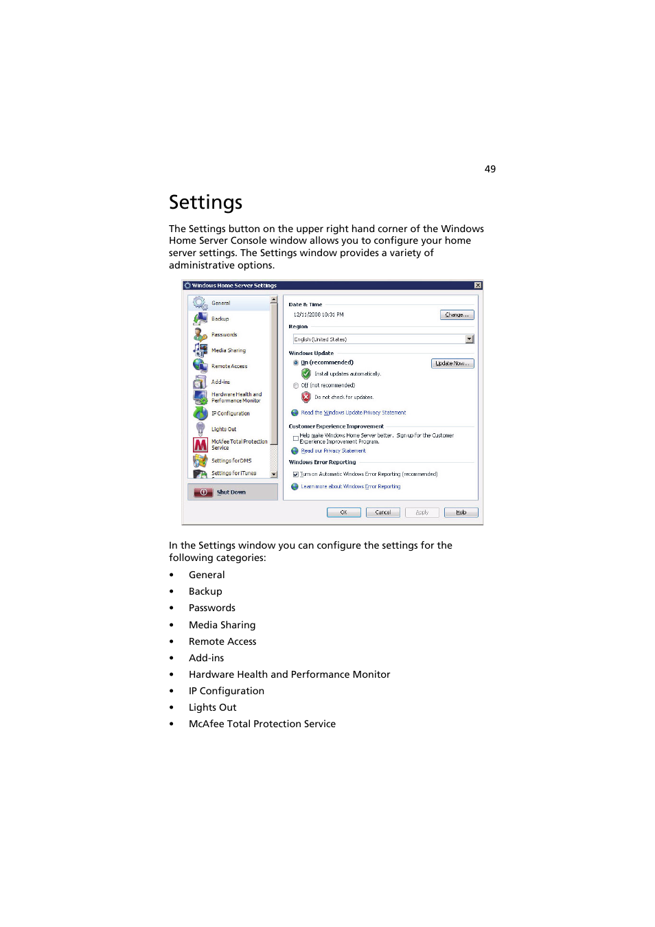 Settings | Acer easyStore H342 User Manual | Page 63 / 148