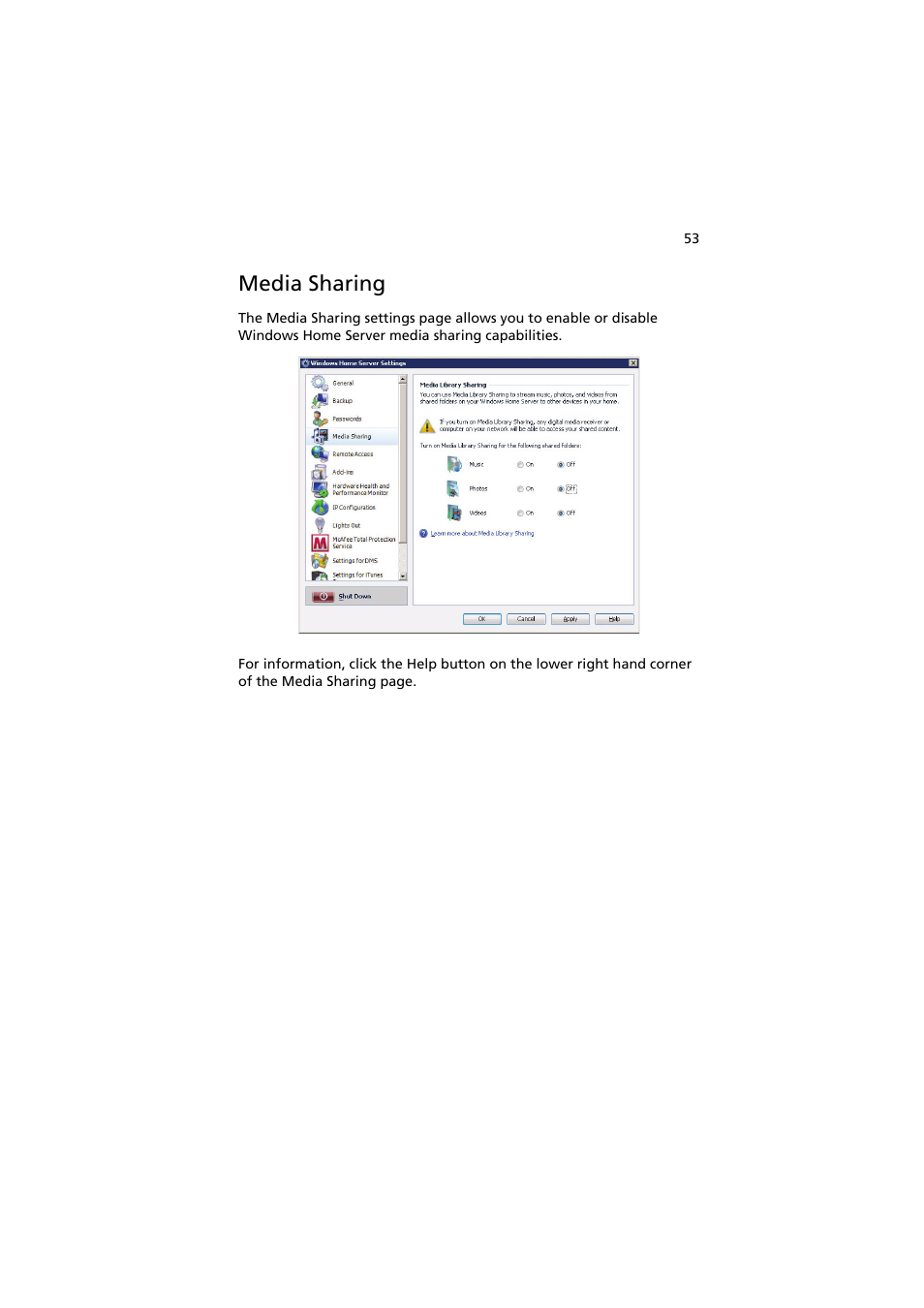 Media sharing | Acer easyStore H342 User Manual | Page 67 / 148